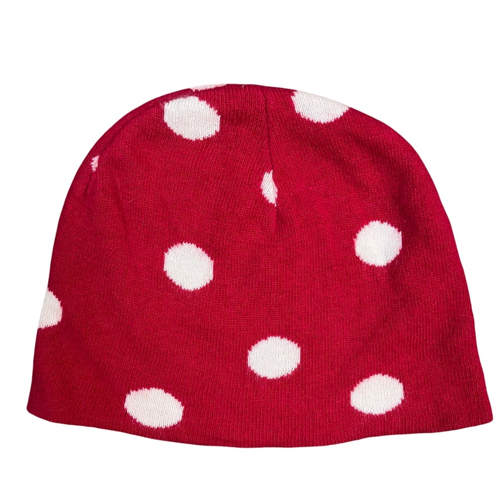 J.Crew Red Polka Dot Beanie Hat Cashmere Angora Lambswool Blend Mushroom OS
